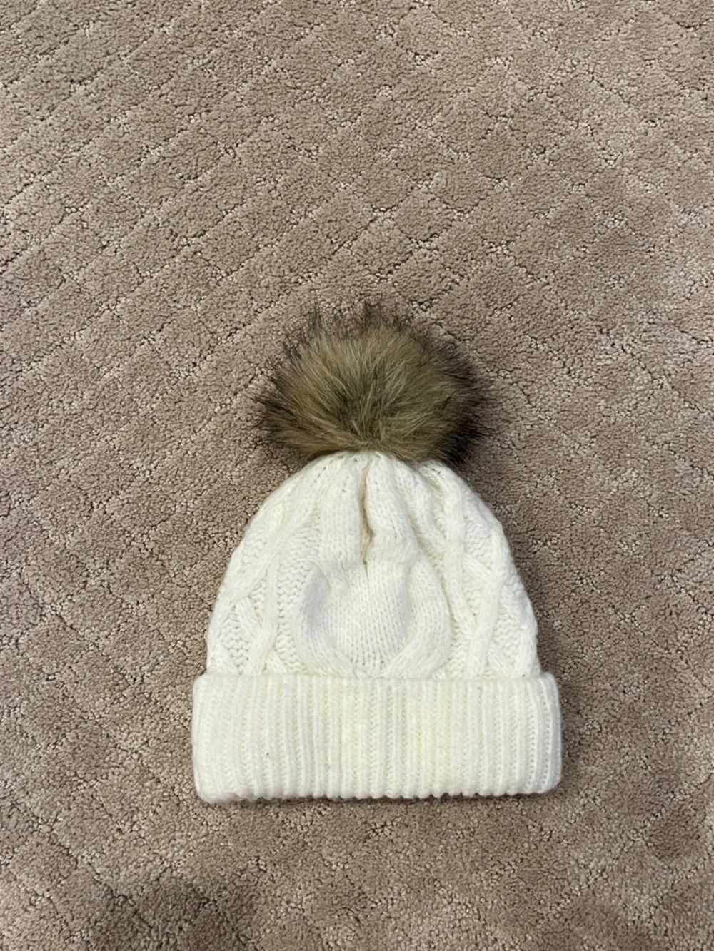 Kids Cream Cable Knit Pom Pom Beanie